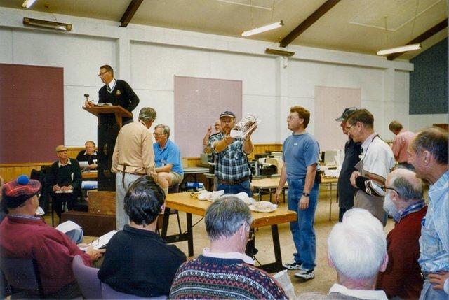 Ah!, Some luvley dubley cakes for sale, yum! The Junk (Food) Sale!!! Graham, ZL2AHR holds up gear...