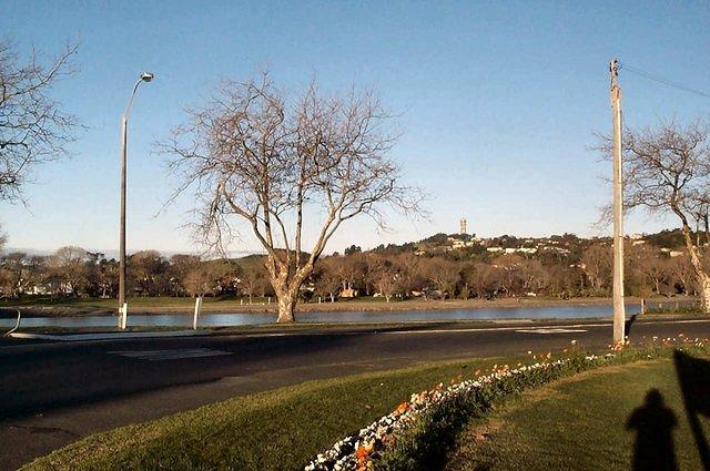 River view with Bastia Hill and water tower in the distance