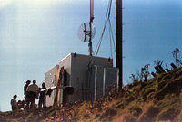 Our hut being hoisted into position